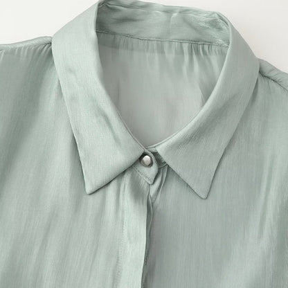 Dam Skjorta med Snörning och Glänsande Effekt i Polyester-4