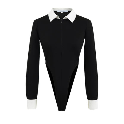 Dam Bodysuit Elegant Krage Figurbetonad Andningsbart Material 1
