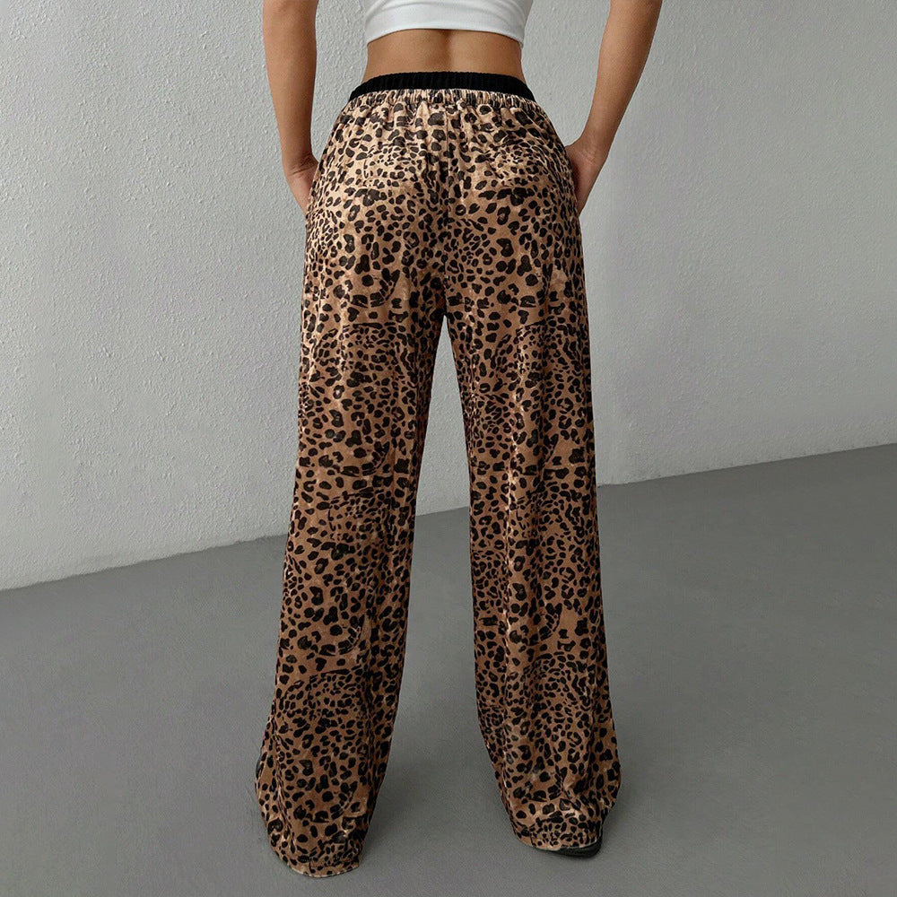 Fritidsbyxor Dam Leopardmönster Elastiskt Band Mjuk Tyg-3
