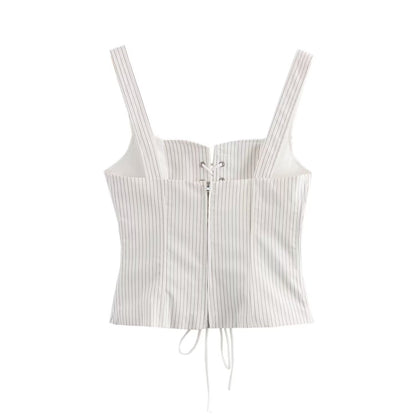 Dam Tank Top Randig med Snörning Lätt Elastisk Tyg-2