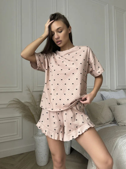 Dam Shorts Kortärmad Polyester Söt Stil 4