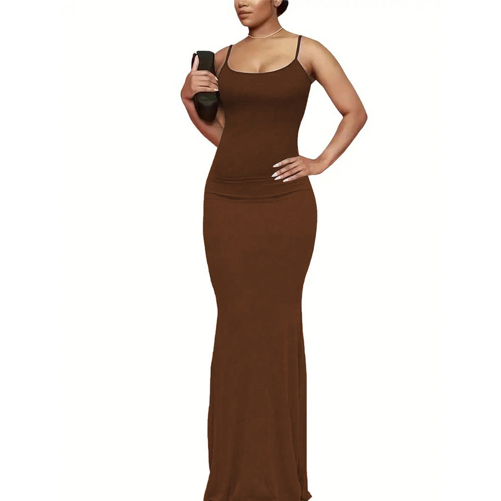 Dam Klänning Bodycon Spaghetti Band Lång Polyester-5