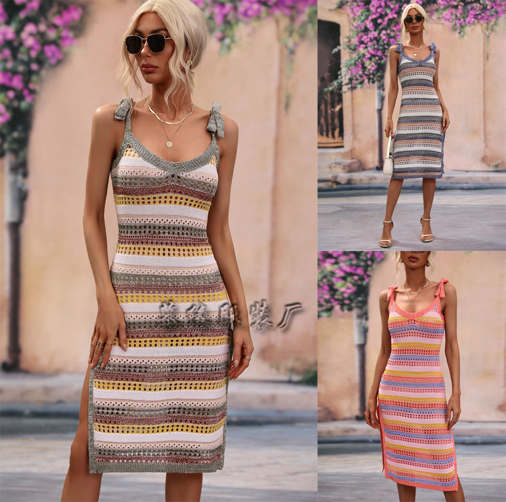 Kvinnors Lång Kjol Randig Stickad Tröja Akryl-2