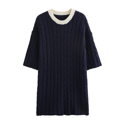 Kvinnors Stickklänning Flätmönster Bomull Avslappnad 5