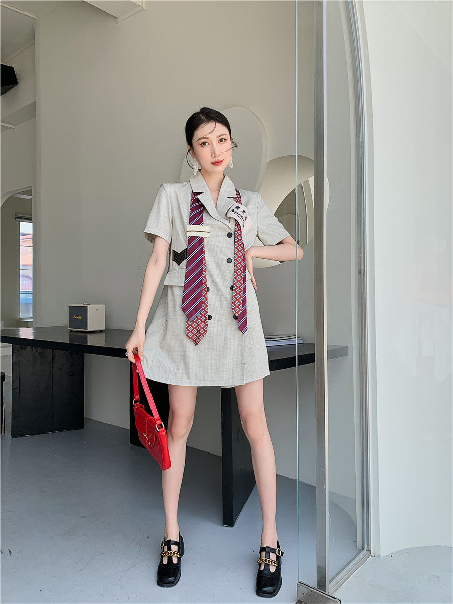 Kvinnors Miniklänning Rutigt Bomull A-linjeformad Kortärmad-4