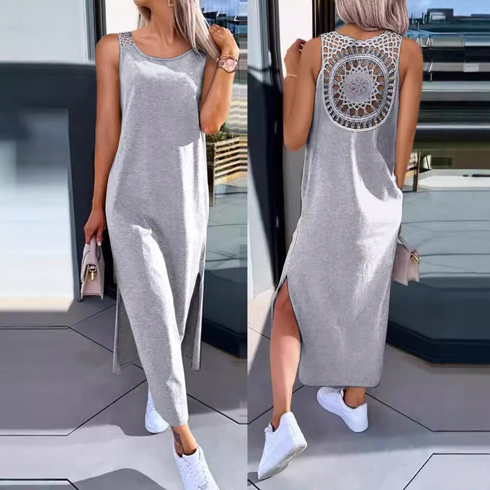 Damklänning A-Line Geometriskt Mönster Polyester Midi Ärm lös-4