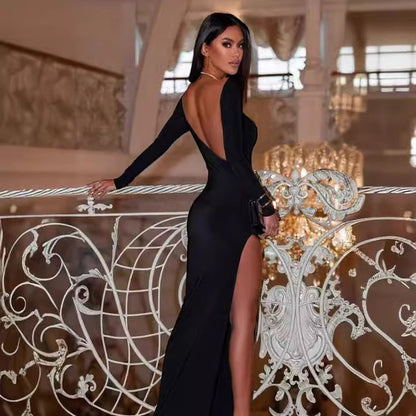 Damklänning Bodycon Polyester med Runda Urringning och Delad Bak-4