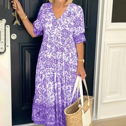 Fina Dam Klänningar Blommig Tie-Dye Polyester Tre-fjärdedelsärm Elegant-4