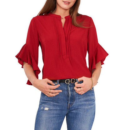 Dam Skjorta Blommiga Ärmar Ståkrage Polyester-3