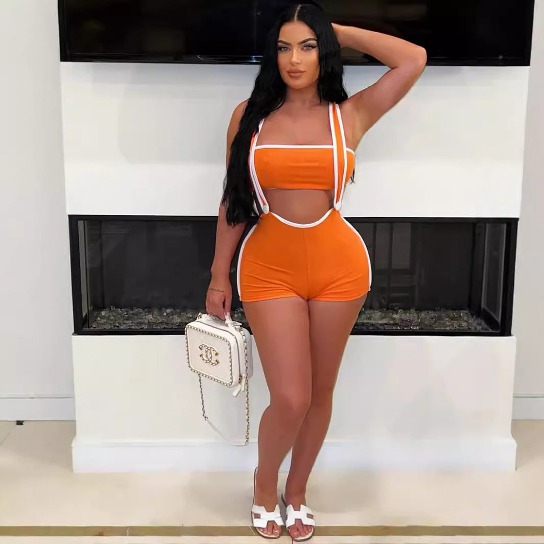 Dam Jumpsuit Kortärmad Polyester med Patchworkdetaljer-2