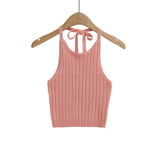 Dam Topp Ärmlös Ribbstickad Lekfull Design 1