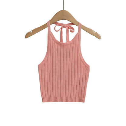 Dam Topp Ärmlös Ribbstickad Lekfull Design 7