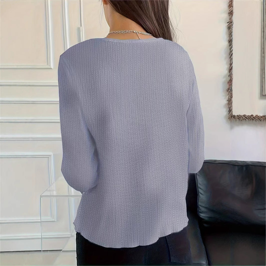 Långärmad T-shirt Dam Mångsidig Puff Streaked Tyg-4