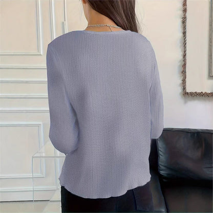 Långärmad T-shirt Dam Mångsidig Puff Streaked Tyg-4