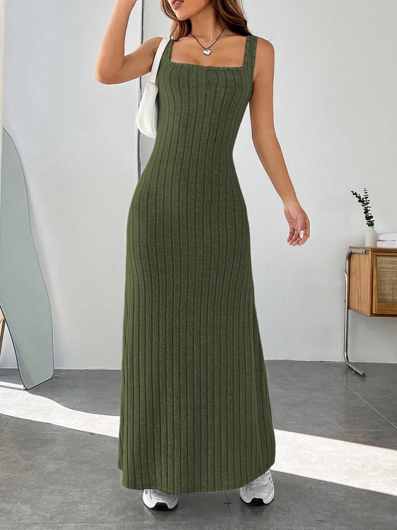 Maxiklänning Dam Hög Midja Spaghettisnören Polyester Lång Klänning-6