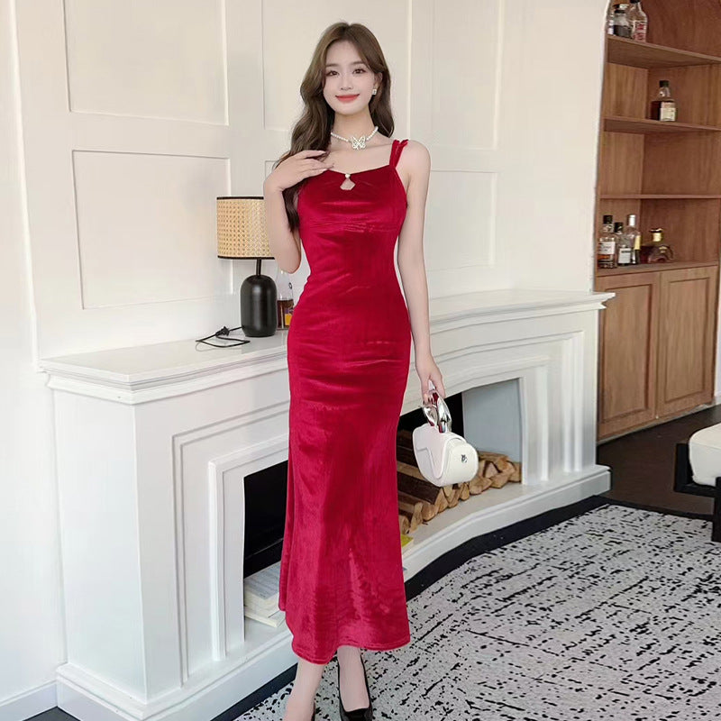 Variant image for Damklänning Off-Shoulder Lång Sammet-1