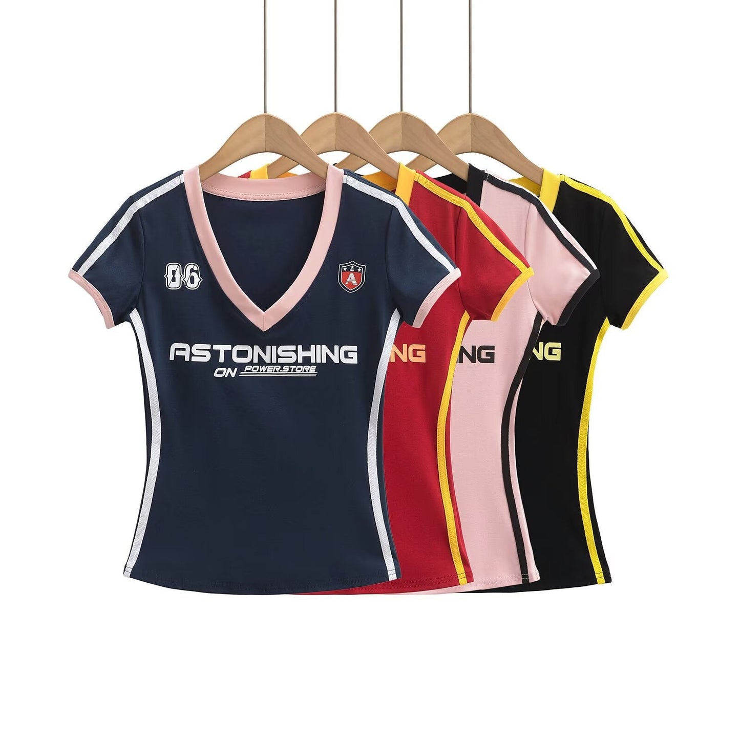 Kvinnors V-ringad T-shirt Trendigt Tryck Bomull-2