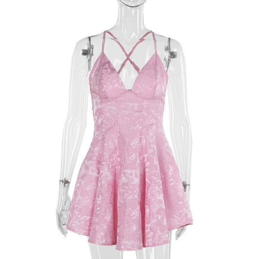 Kvinnors Sommartoppklänning Justerbara Spaghettiband V-Ringad Spets 1