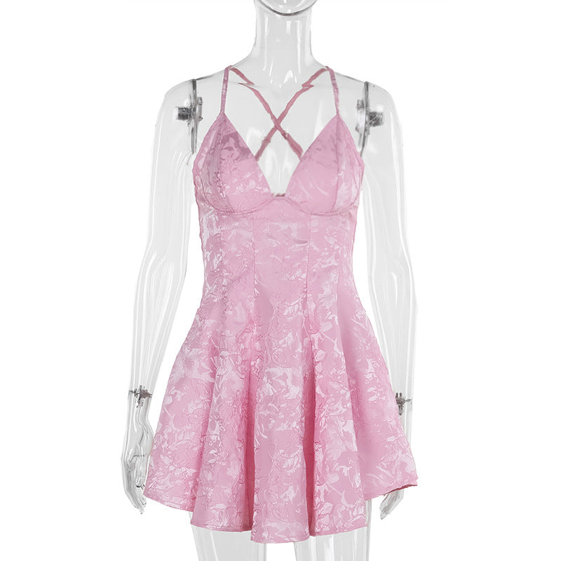 Kvinnors Sommartoppklänning Justerbara Spaghettiband V-Ringad Spets 7