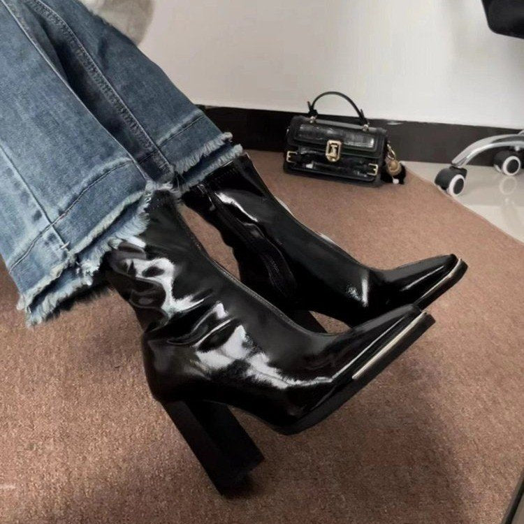 Kvinnors Ankelstövlar Glamourös Blockhäl Hållbart Material-4