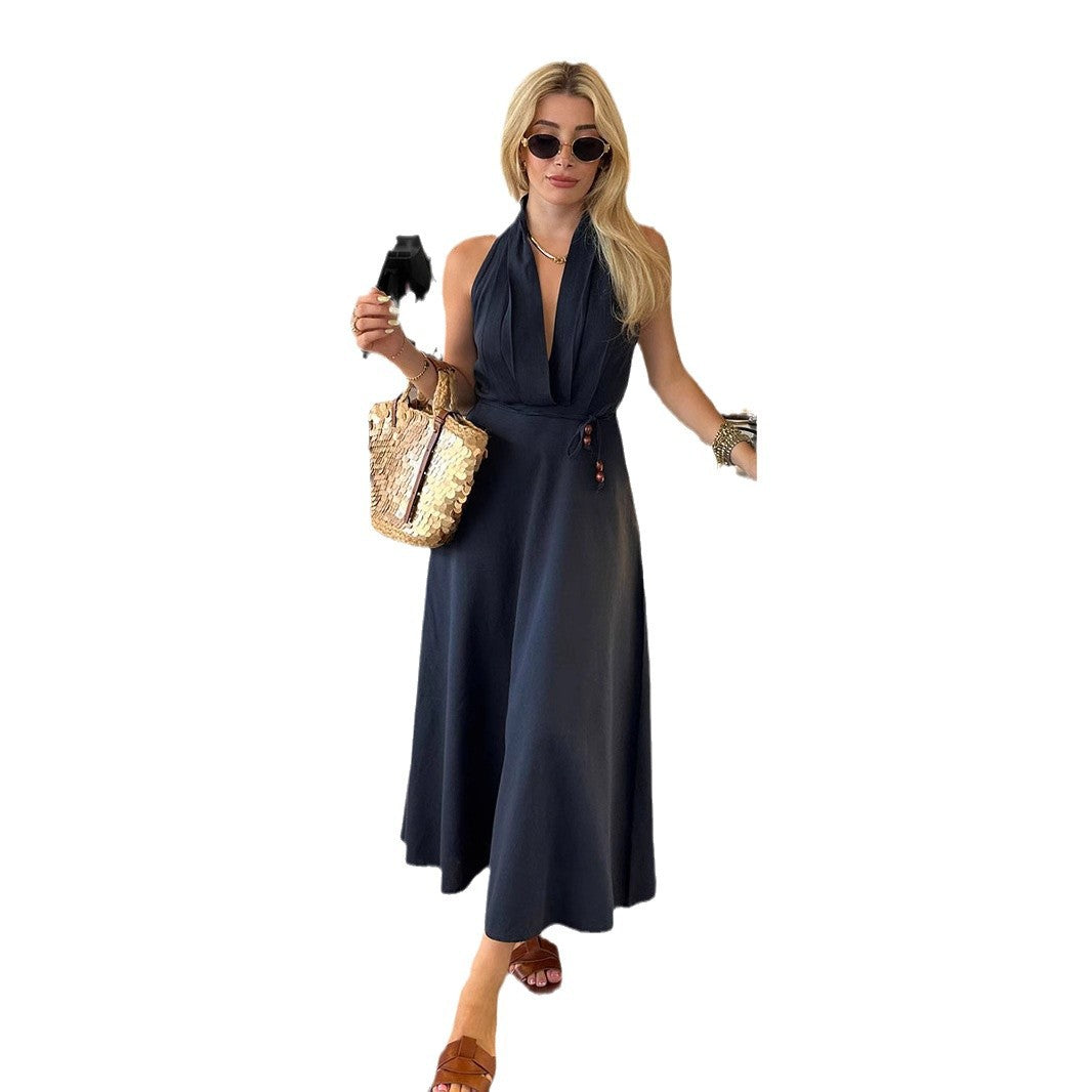 Dam Klänning Maxi Halterneck Högkvalitativt Tyg-6