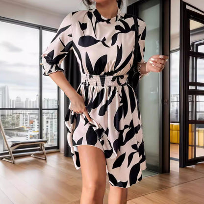 Kvinnors Midi Klänning A-linjeformad Polyester Trekvart Ärmar Rundad Nacke-4