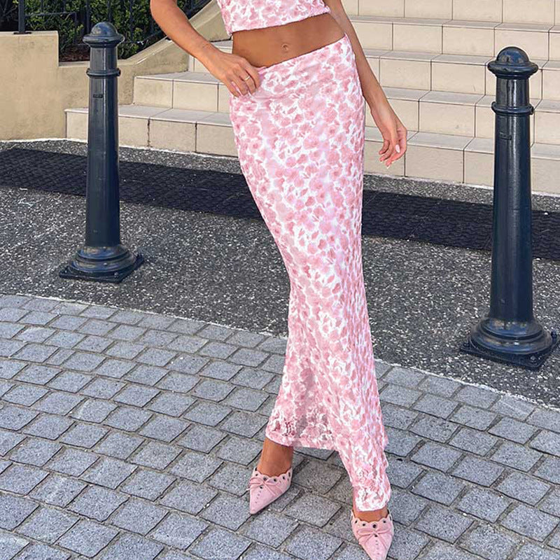 Kvinnors Blommönstrad Midi Kjol Skördetopp Mjukt Tyg 4