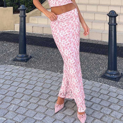 Kvinnors Blommönstrad Midi Kjol Skördetopp Mjukt Tyg 4