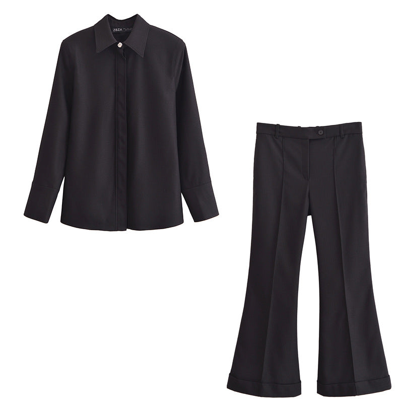 Dam Set med Veckad Skjorta och Skräddarsydda Byxor i Högkvalitativt Tyg-2