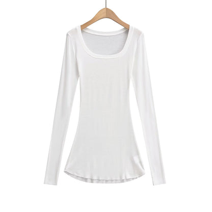 Kvinnors Långärmad Topp U-Hals Bomullsmix 7