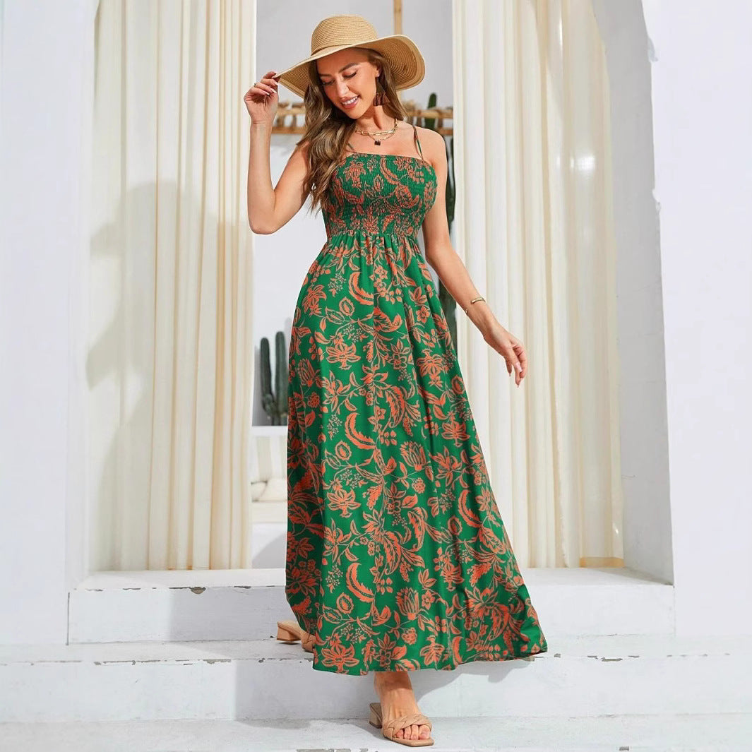 Kvinnors Midi Klänning Ärmlös Blommönster Polyester-3