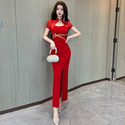Lång Bodycon Klänning med Ståkrage i Högkvalitativt Tyg – Elegant Kvinnoklädsel för Formella och Avslappnade Tillfällen 2