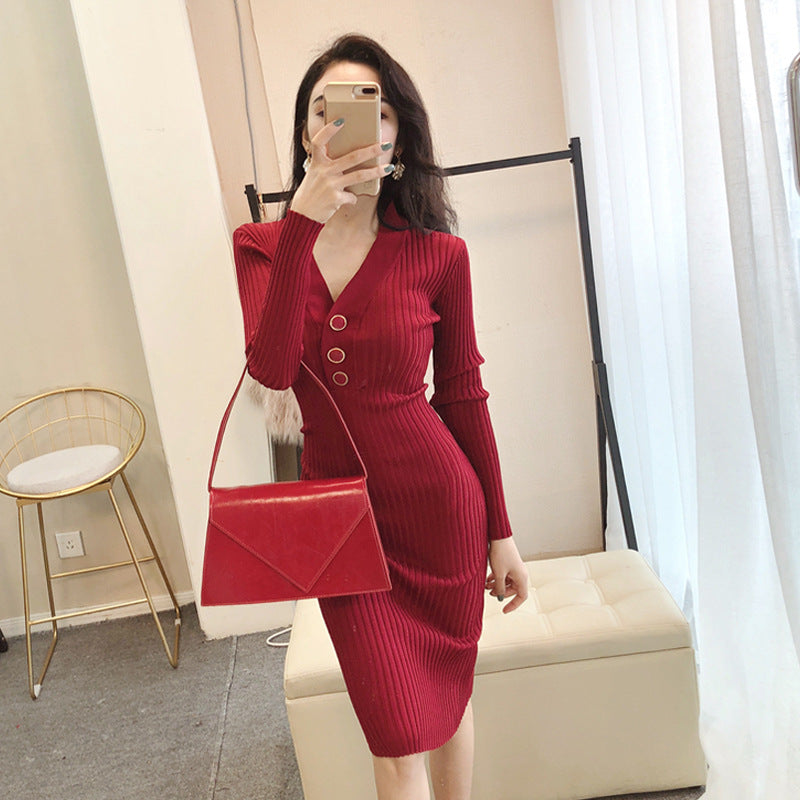 Dam V-ringad Bodycon Klänning med Slim Fit-2