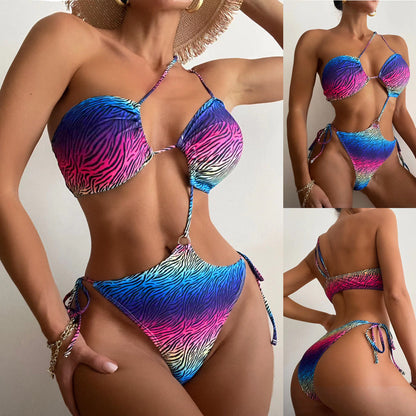 Dam Triangelbikini Justerbara Bärarremmar Snabbtorkande Zebra Design 2