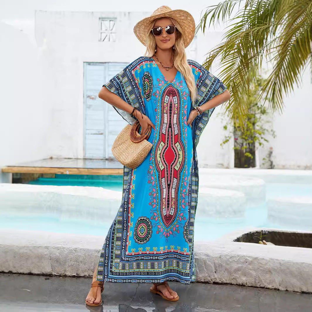 Dam Strandklänning Utsvängd V-Neck Polyester-4