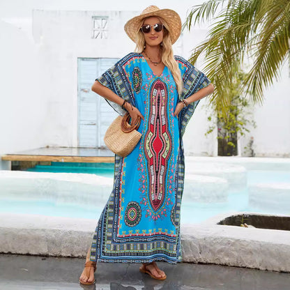 Dam Strandklänning Utsvängd V-Neck Polyester-4