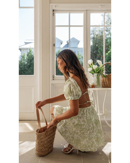 Kvinna A-linje Klänning med Puffärmar 100% Bomull-2