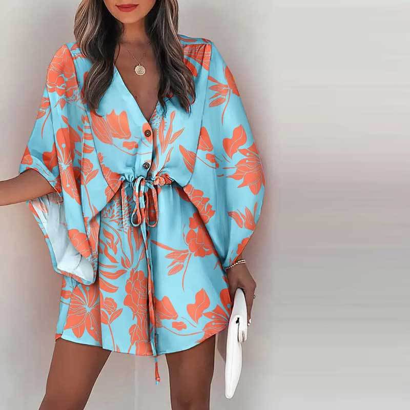 A-Linjeformad Damklänning med Bladmönster i Polyester – Elegant och Mångsidig för Sommarens Alla Tillfällen 5