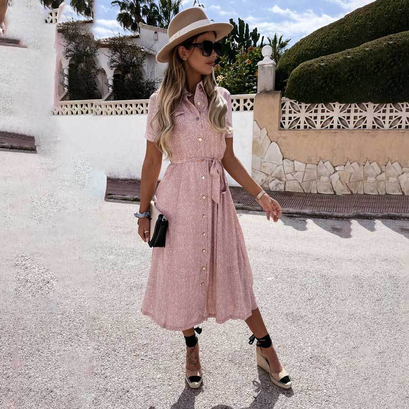 Kvinnors Midi Klänning A-linjeformad Polyester med Blommönster-4