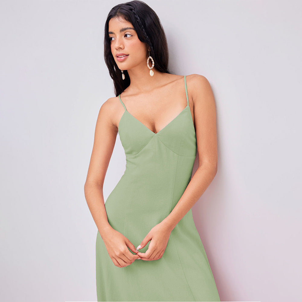 A-linjeformad Klänning för Kvinna med V-hals – Ärmlös Polyester, Medellängd, Smal Passform, Perfekt för Sommarfester 1