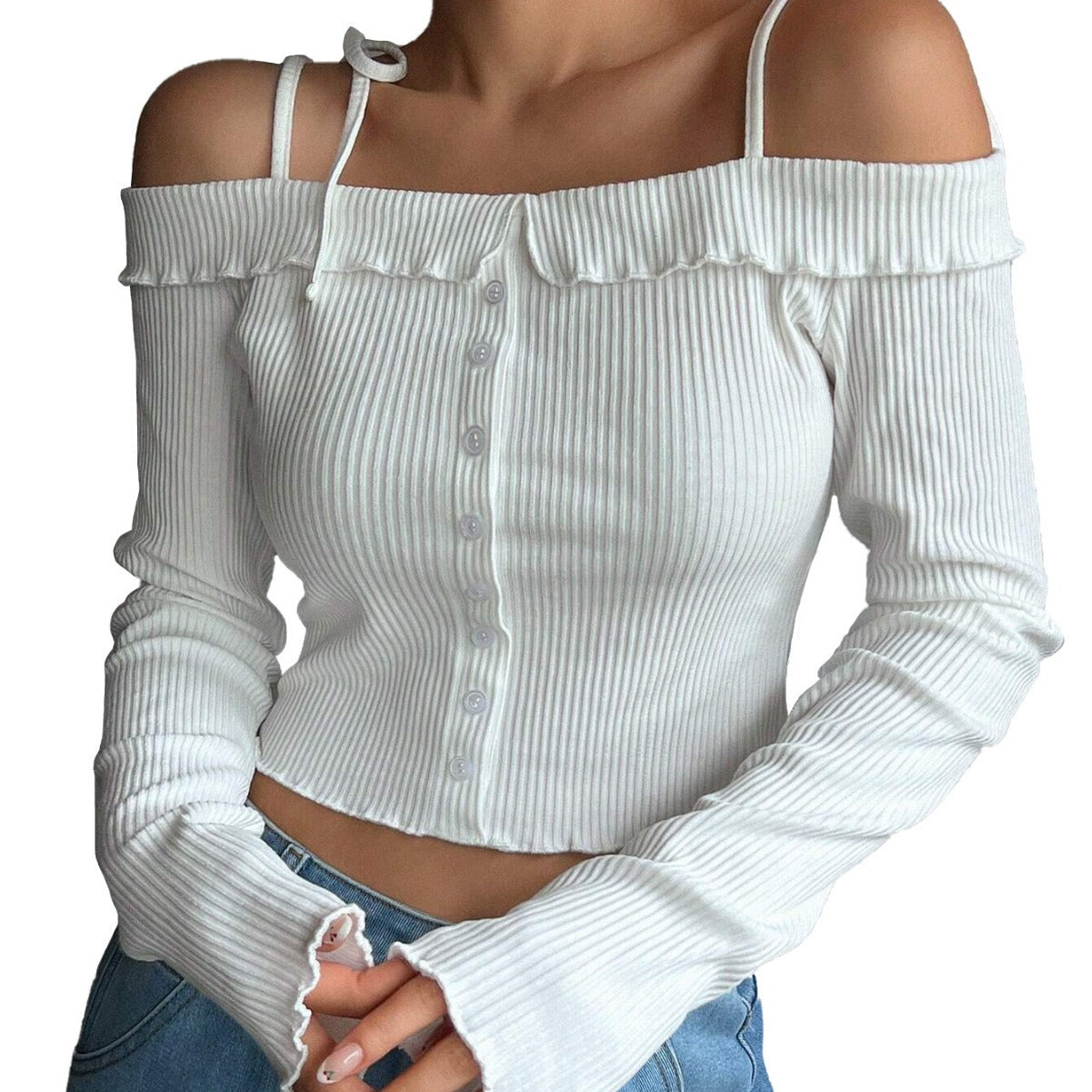 Dam Off Shoulder Topp med Rüsch Detaljer i Mjuk Tyg-6
