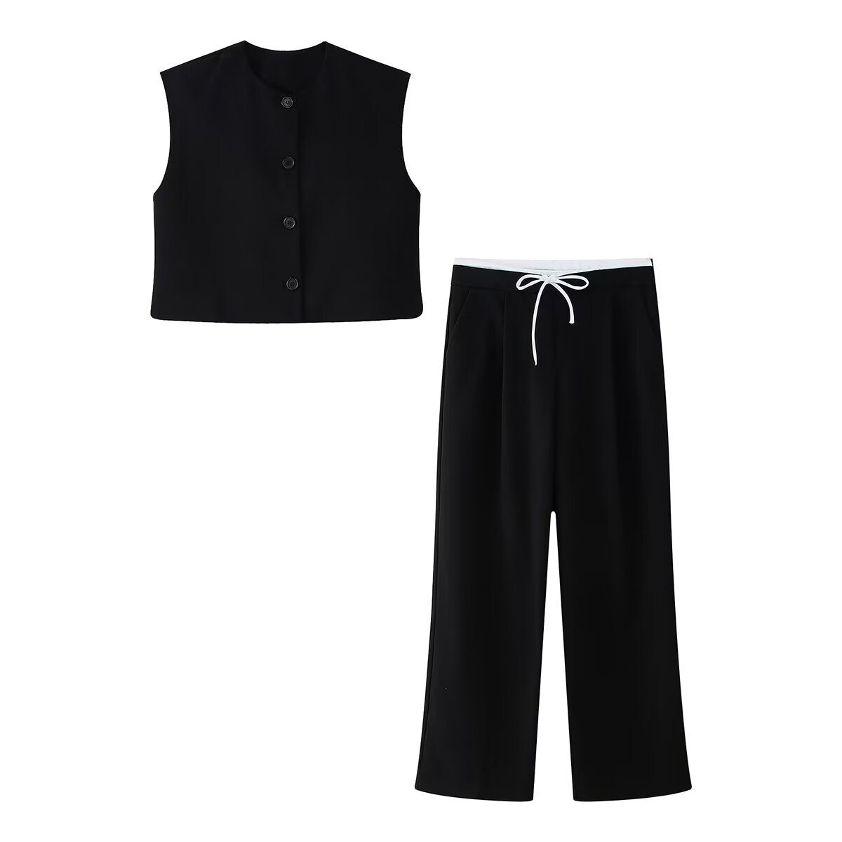 Dam Cardigan Väst Ärmlös 100% Polyester med Långa Byxor-2