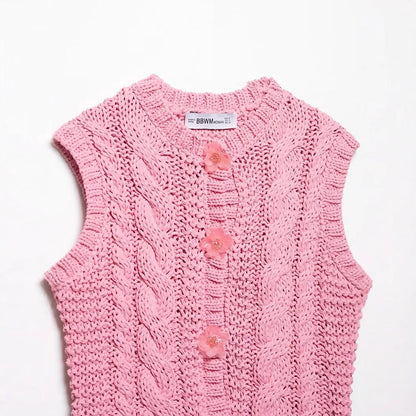 Kvinnors Stickad Väst Klassisk Flätmönster Bomullsblandning-4