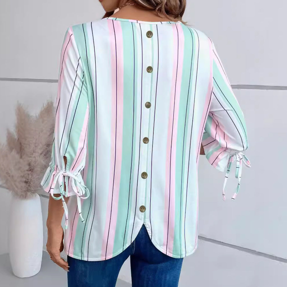 Dam T-shirt Randig 3/4 Ärmar Polyester 2