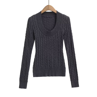 Variant image for Dam Stickad Tröja Flätmönster Bred Halsringning Mjuk Akryl-4