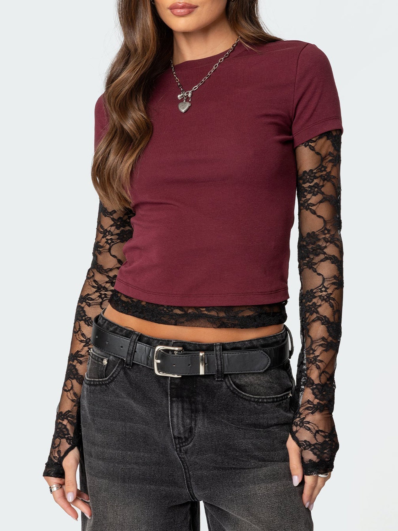 Variant image for Långärmad T-Shirt Dam Rundhals Polyester Trendig Splicering-11