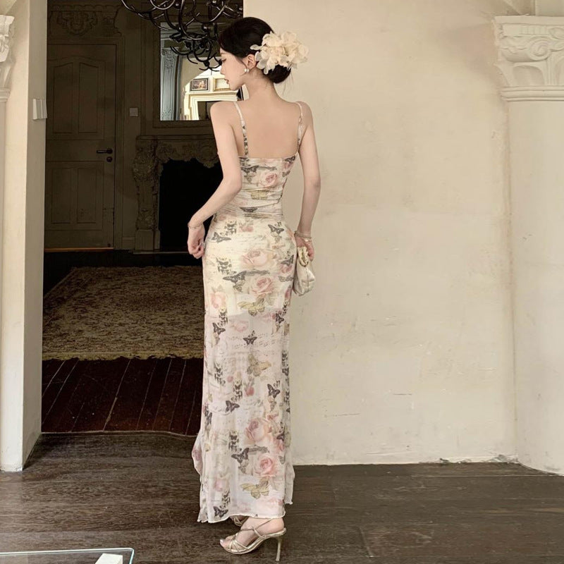 Maxiklänning Dam Romantisk Fjäriltryck Polyester V-Ringning-4