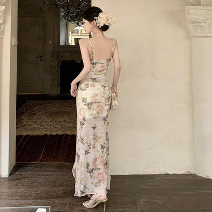 Maxiklänning Dam Romantisk Fjäriltryck Polyester V-Ringning-4