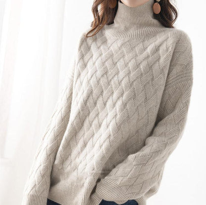 Kvinnors Turtleneck Tröja Kashmir Elegant Normal Passform-3