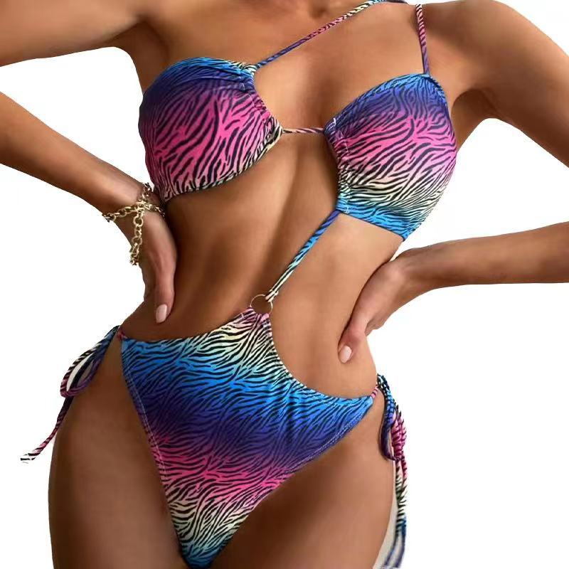Dam Triangelbikini Justerbara Bärarremmar Snabbtorkande Zebra Design 3